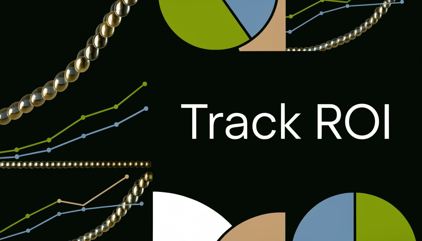 A digital graphic displaying the words Track ROI with colorful pie charts and line graphs against a background.