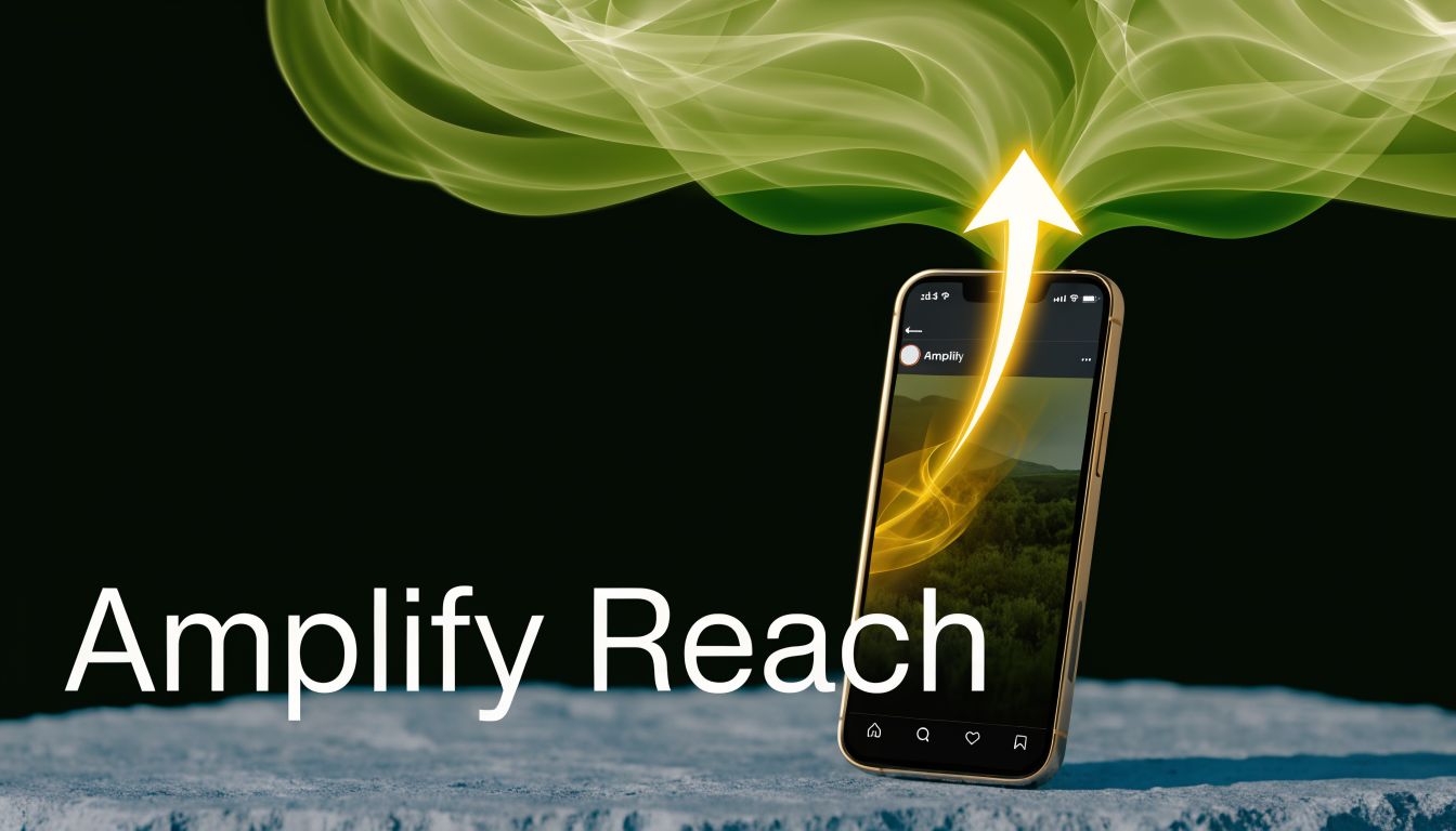 A smartphone stands on a rocky surface with a glowing yellow arrow and green energy waves rising upwards.