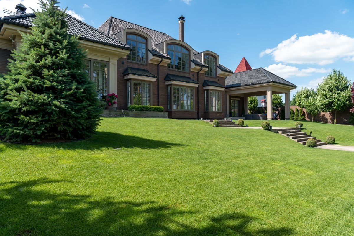 Large manicured lawn in front of a house