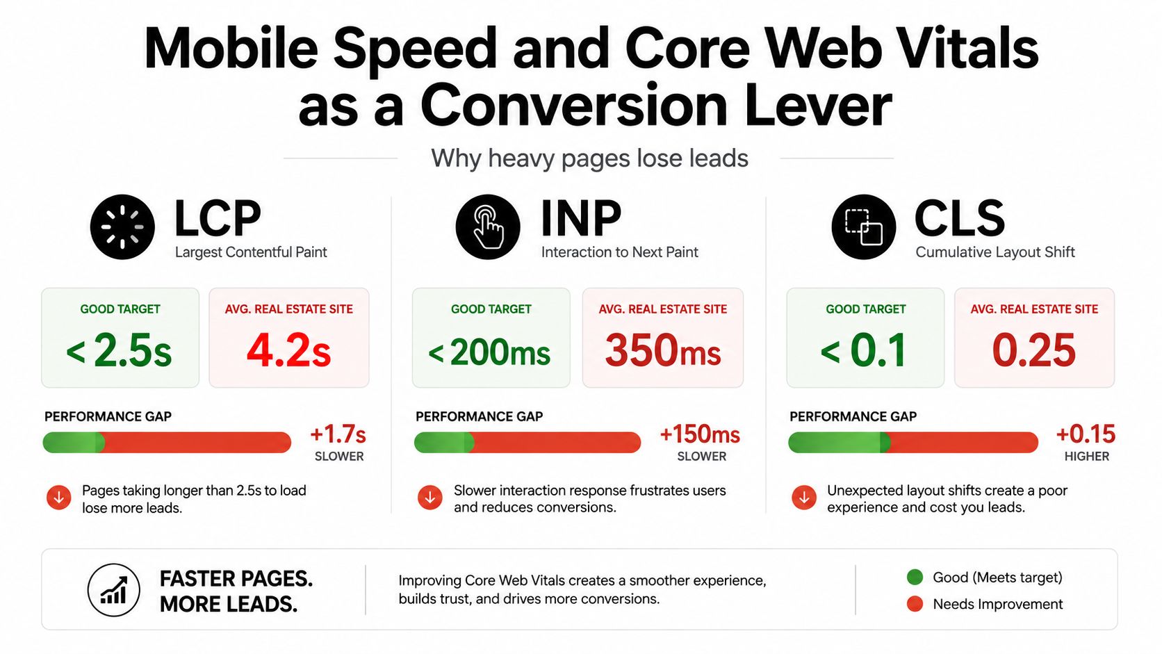 A comparison chart showing how real estate websites perform against standard Core Web Vitals metrics.