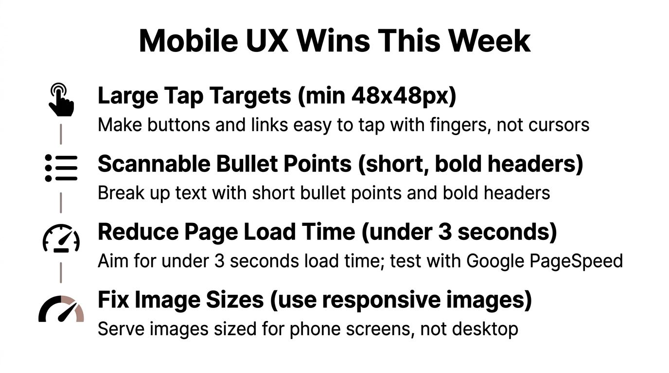 An infographic list outlining four key mobile user experience improvements for better mobile website performance.